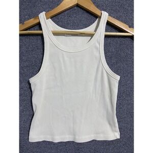 Foundationals Shirt Women Small Cream Cropped Ribbed Tank Top Slim Fit EUC